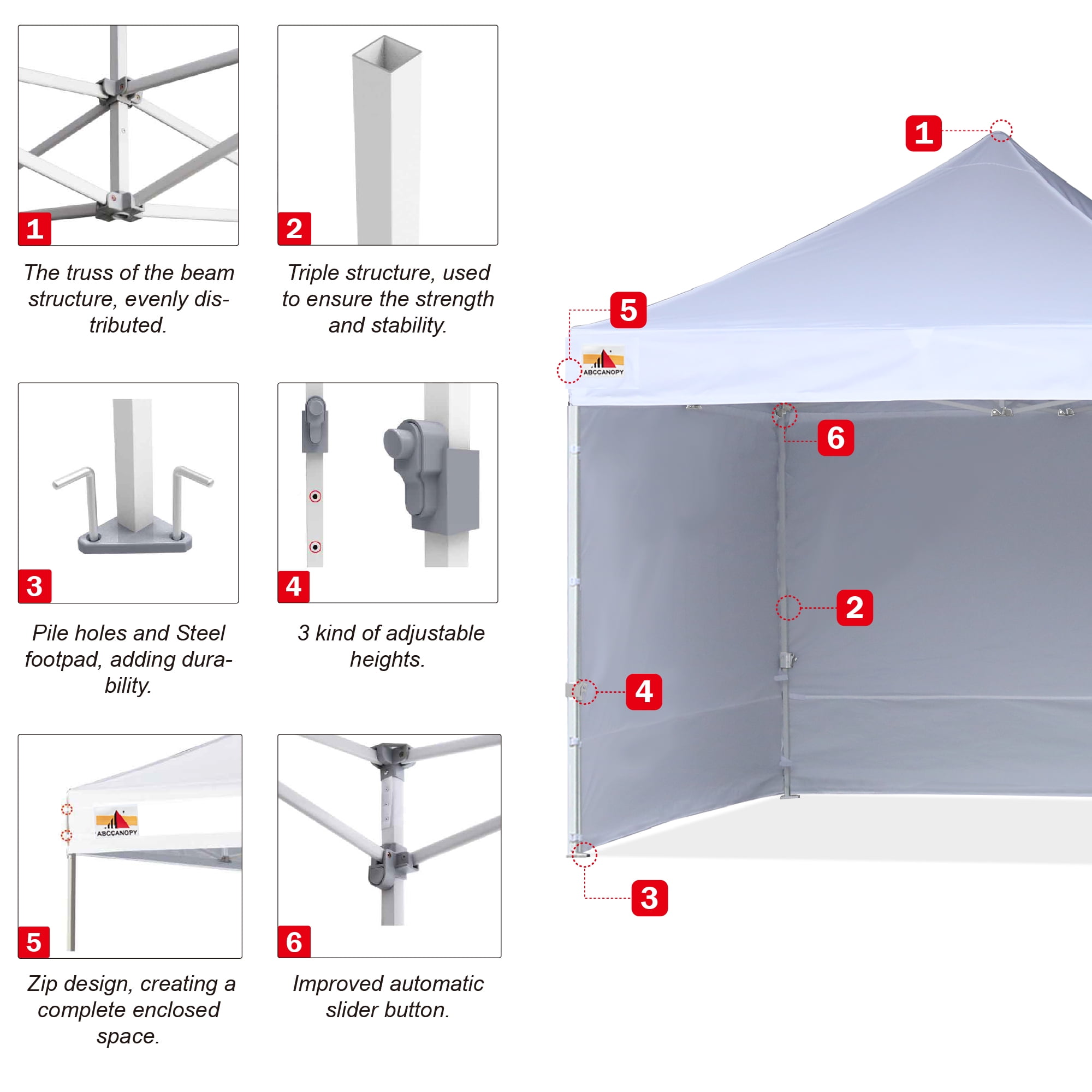 ABCCANOPY 10 x 10 ft Commercial Pop-Up Canopy Tent with Sidewalls, White