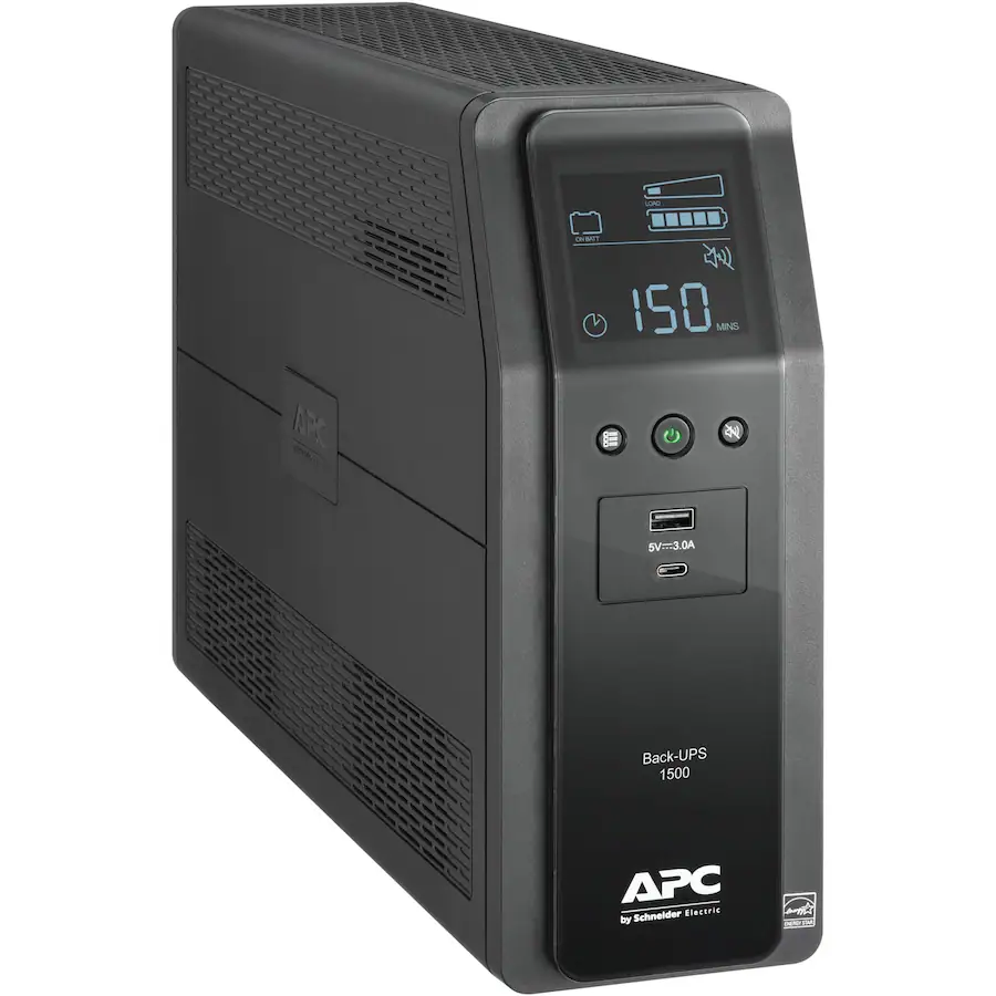 APC UPS Battery Backup Pro, 1500VA/900W, Tower, 10 Outlets, LCD Display, USB-A + USB-C ports Black