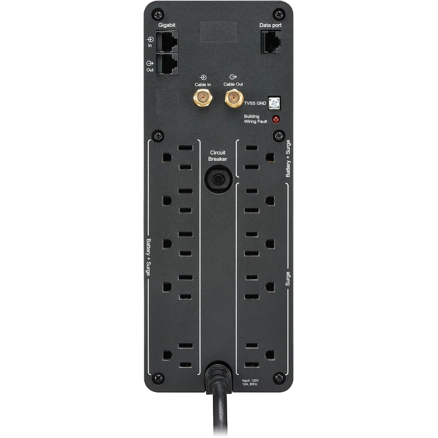 APC UPS Battery Backup Pro, 1500VA/900W, Tower, 10 Outlets, LCD Display, USB-A + USB-C ports Black
