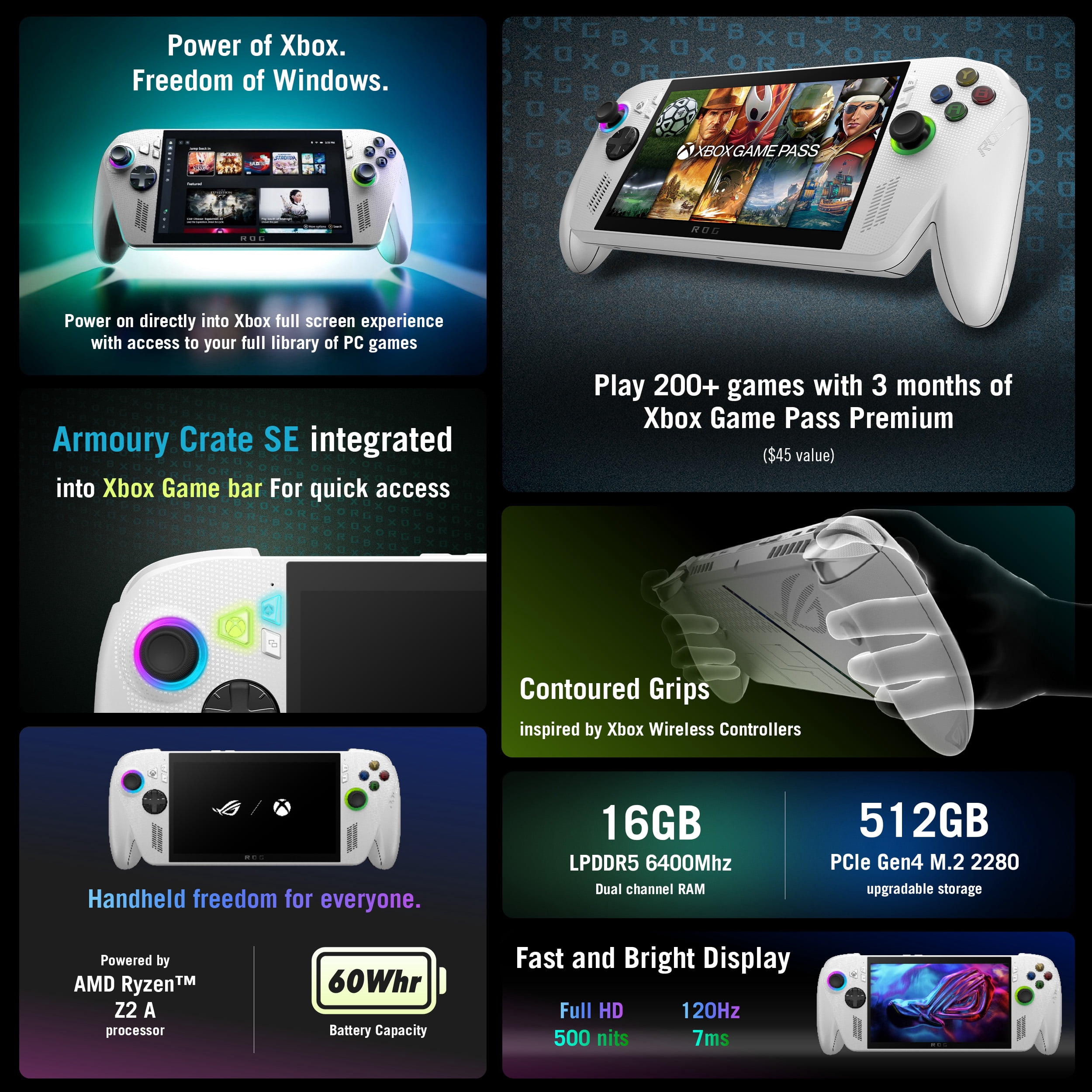 ASUS ROG Xbox Ally 7" 1080p 120Hz Touchscreen Gaming Handheld, AMD Ryzen Z2 A, 16GB LPDDR5, 512GB, White - 3-Month Xbox Game Pass Premium Included