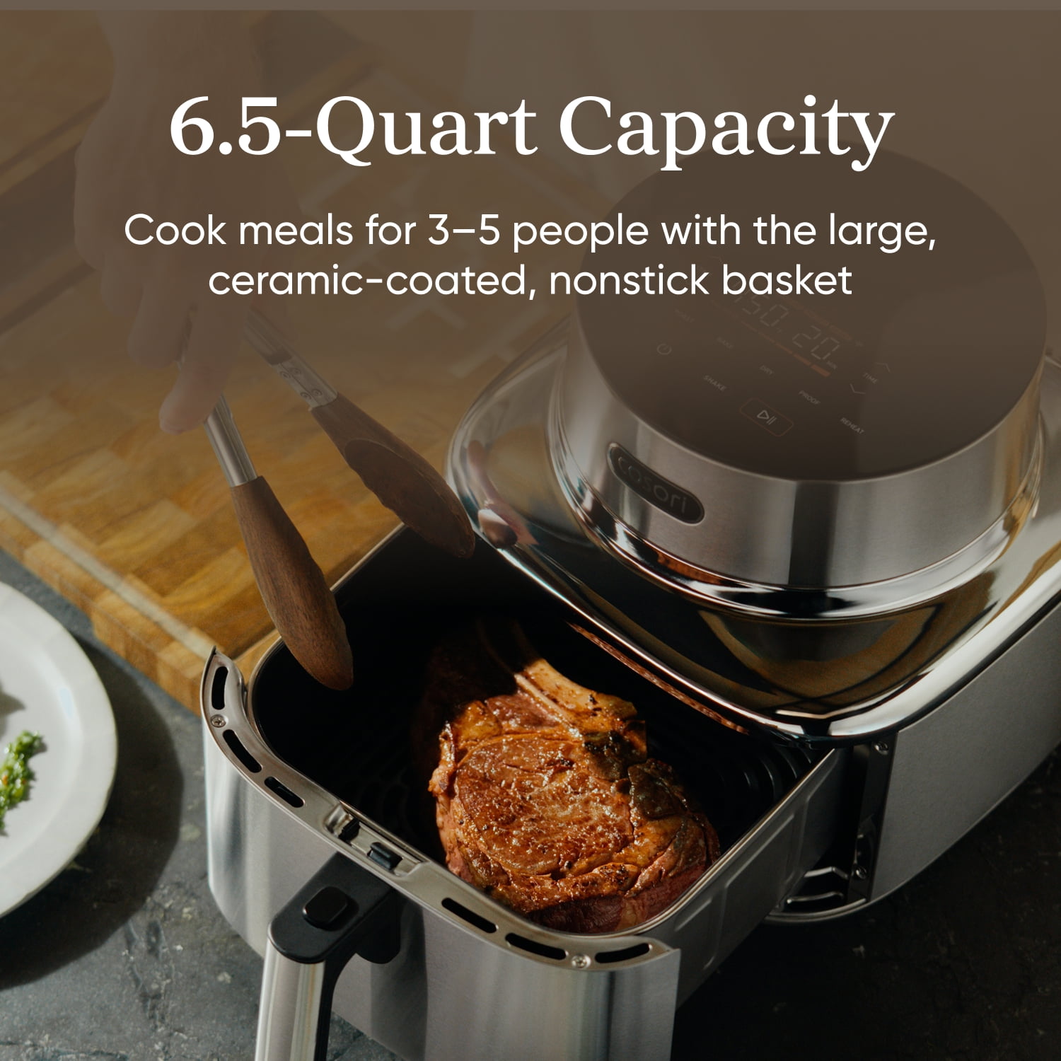 COSORI ICONIC Stainless Steel 6.5-Quart Smart Air Fryer with DC Motor, 6 Cooking Functions and VeSync App Control