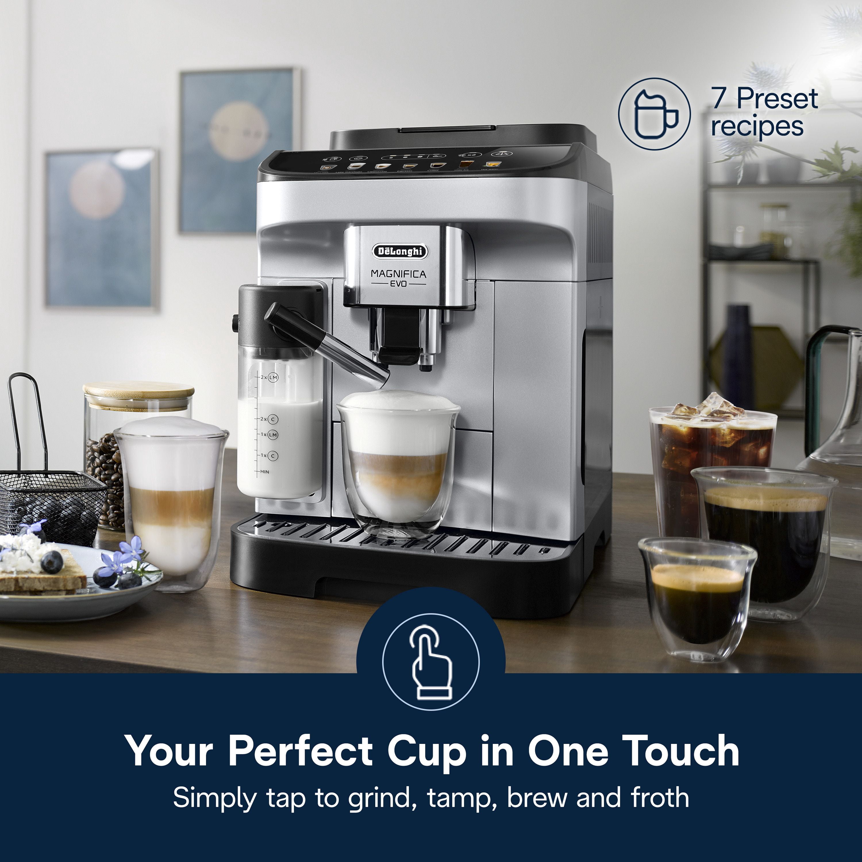 De'Longhi Magnifica Evo Espresso Machine with Latte Crema System, Silver, 15 Bars