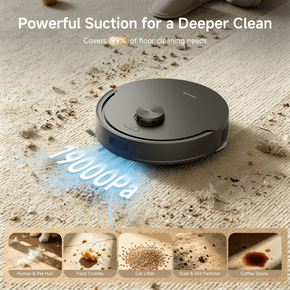 Dreame C30 Plus 2-in-1 Robot Vacuum and Mop with 19,000Pa Suction and Self-Emptying Dock, Black