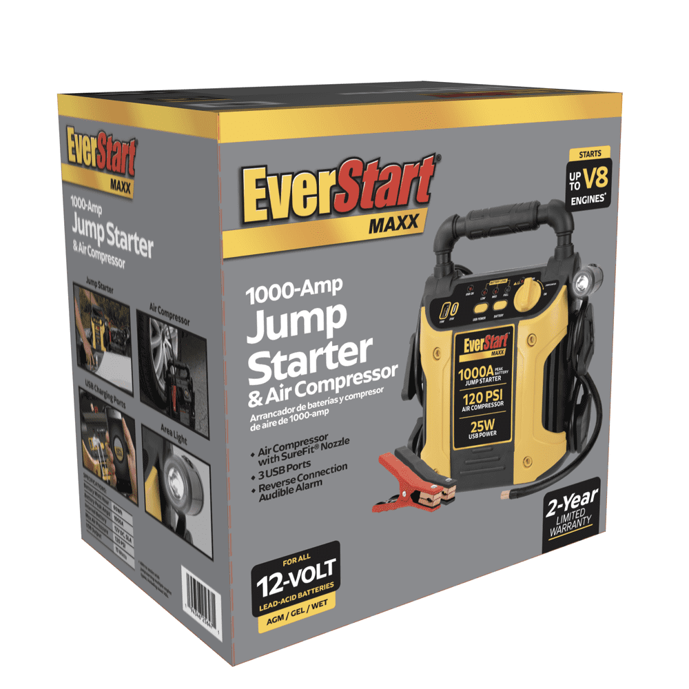 EverStart Maxx J7CE 1000 Peak Amp Jump Starter with 120 PSI Air Compressor, Pivoting LED Light and 3 USB Ports