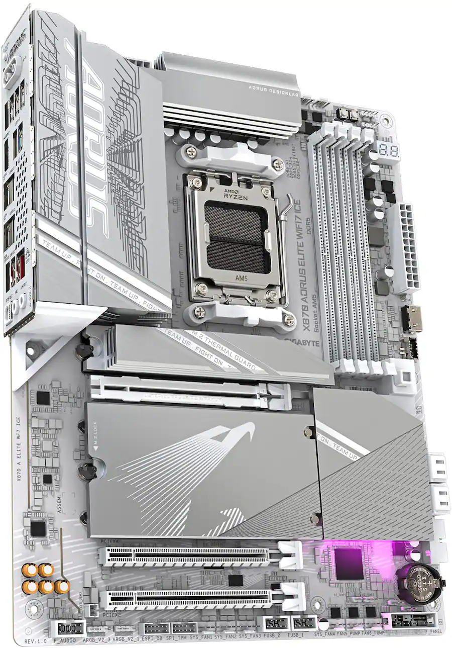 GIGABYTE - X870 AORUS ELITE WIFI7 ICE (Socket AM5) AMD X870 ATX DDR5 Wi-Fi 7 Motherboard - White