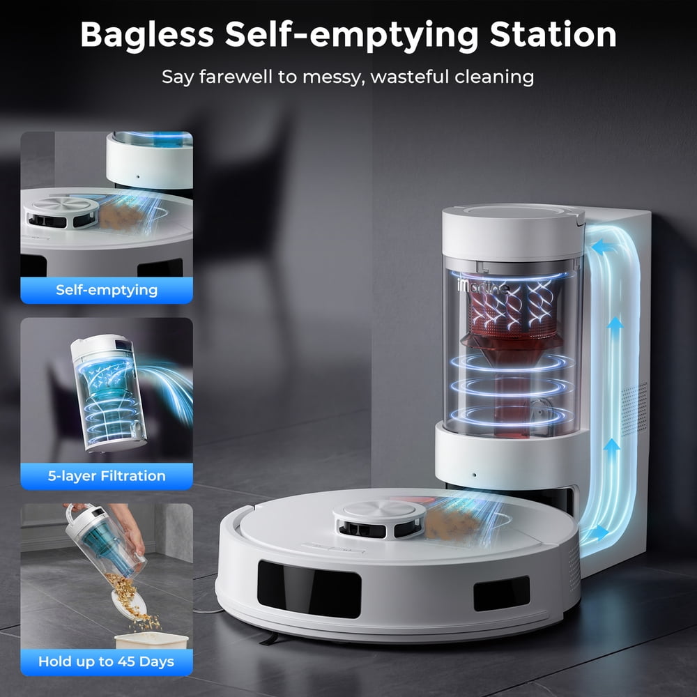 GOOVI Robot Vacuum and Mop Combo with 2.5L Bagless Self-Emptying Station, 18,000Pa Suction and LiDAR Navigation
