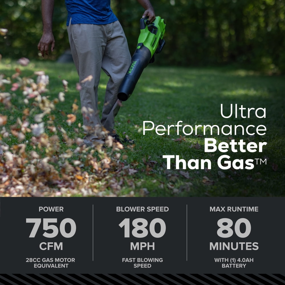 Greenworks 60V Brushless Cordless Handheld Leaf Blower, 750 CFM and 170 MPH, with 4.0Ah Battery and 6A Charger