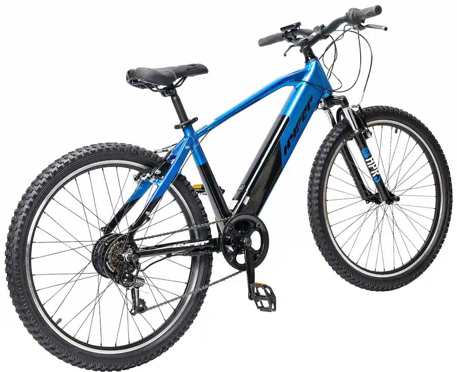 Hyper - 26" Mountain Electric Bike eBike 20mph Speed & 20 Mile Operating Range - Class 1 Pedal Assist - UL Approved & Certified - Blue