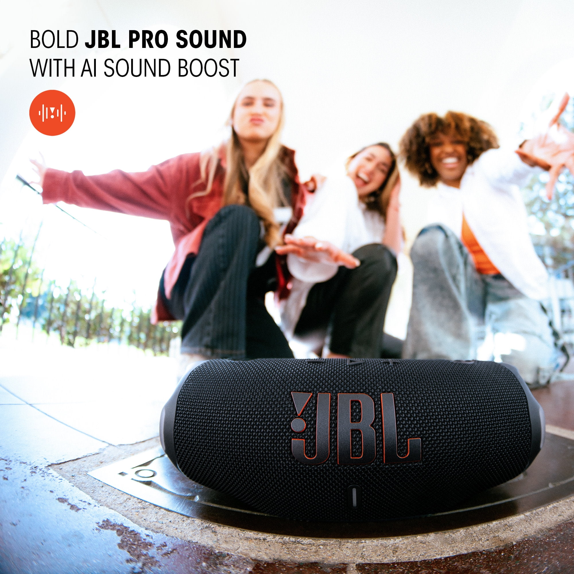 JBL Charge 6 Portable Waterproof and Drop-Proof Bluetooth Speaker with AI Sound Boost, 28-Hour Playtime and Built-in Power Bank, White