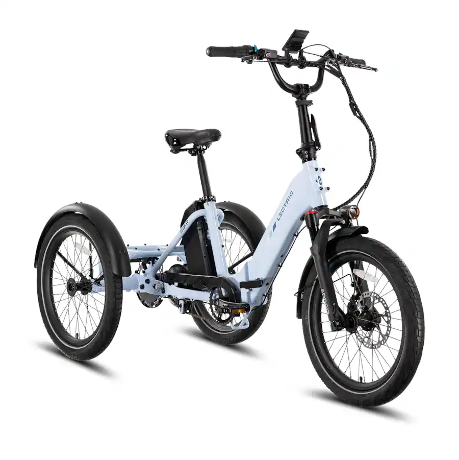 Lectric eBikes - XP Trike2 750 Foldable Long-Range eBike (Max 70mi/17mph) + Cargo Package/Support Seat/Seat Post/Headlight/Mirrors/Lock - Glacier Blue