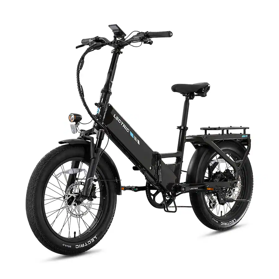 Lectric eBikes - XP4 750 Step-Thru Foldable Long-Range eBike (Max 85mi/28mph) + LevelUp Rack/Seat Post/Elite Headlight/Lock - Tempest Grey