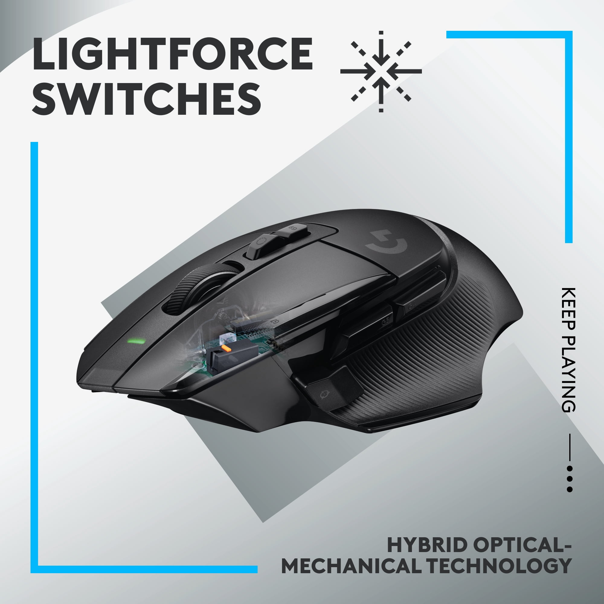 Logitech G502 X LIGHTSPEED Wireless Gaming Mouse with HERO 25K Sensor and LIGHTFORCE Hybrid Optical-Mechanical Switches, Black
