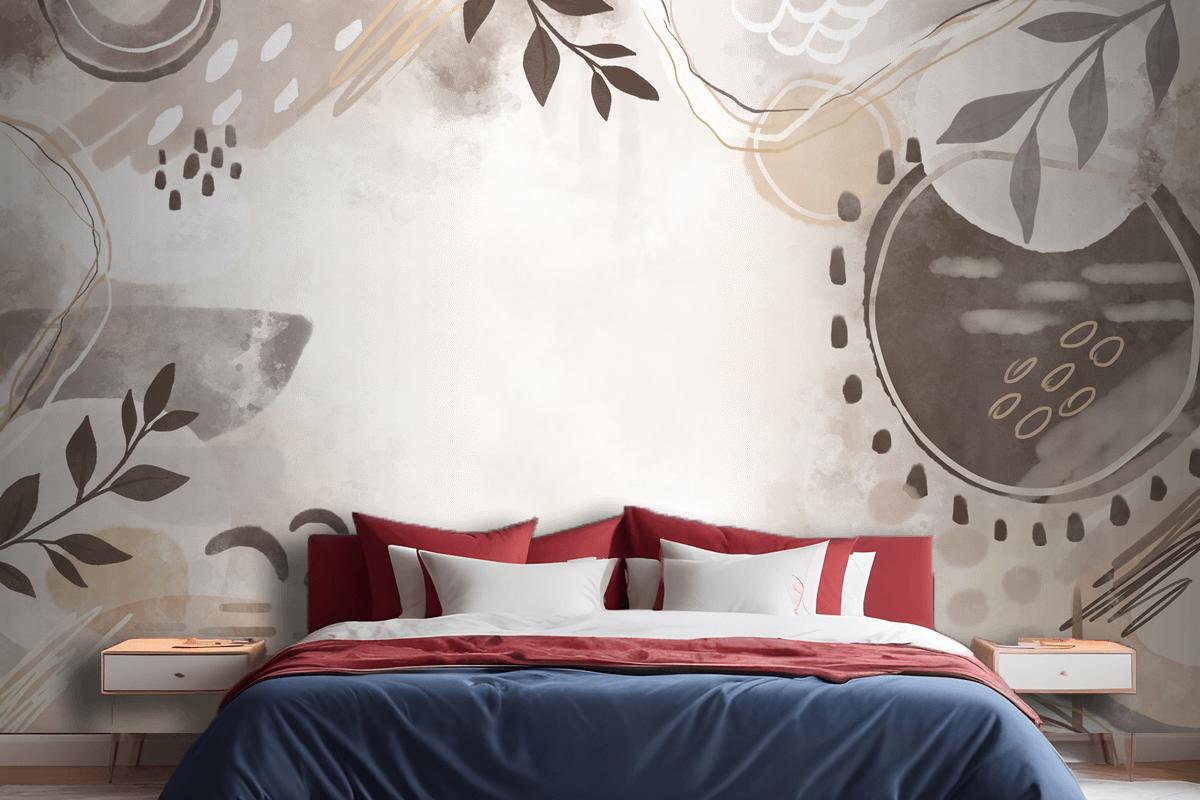 Watercolor Neutral Earth Tones Bedroom Wallpaper Mural