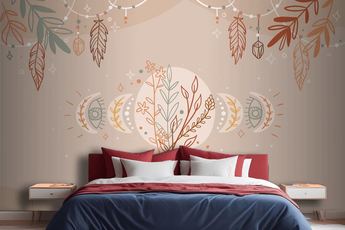 Hand Drawn Boho Background Bedroom Wallpaper Mural