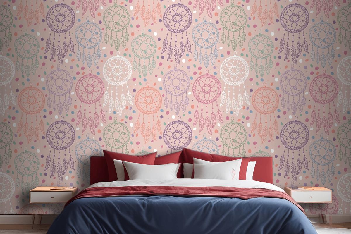 Engraving Hand Drawn Boho Pattern Design Bedroom Wallpaper Mural