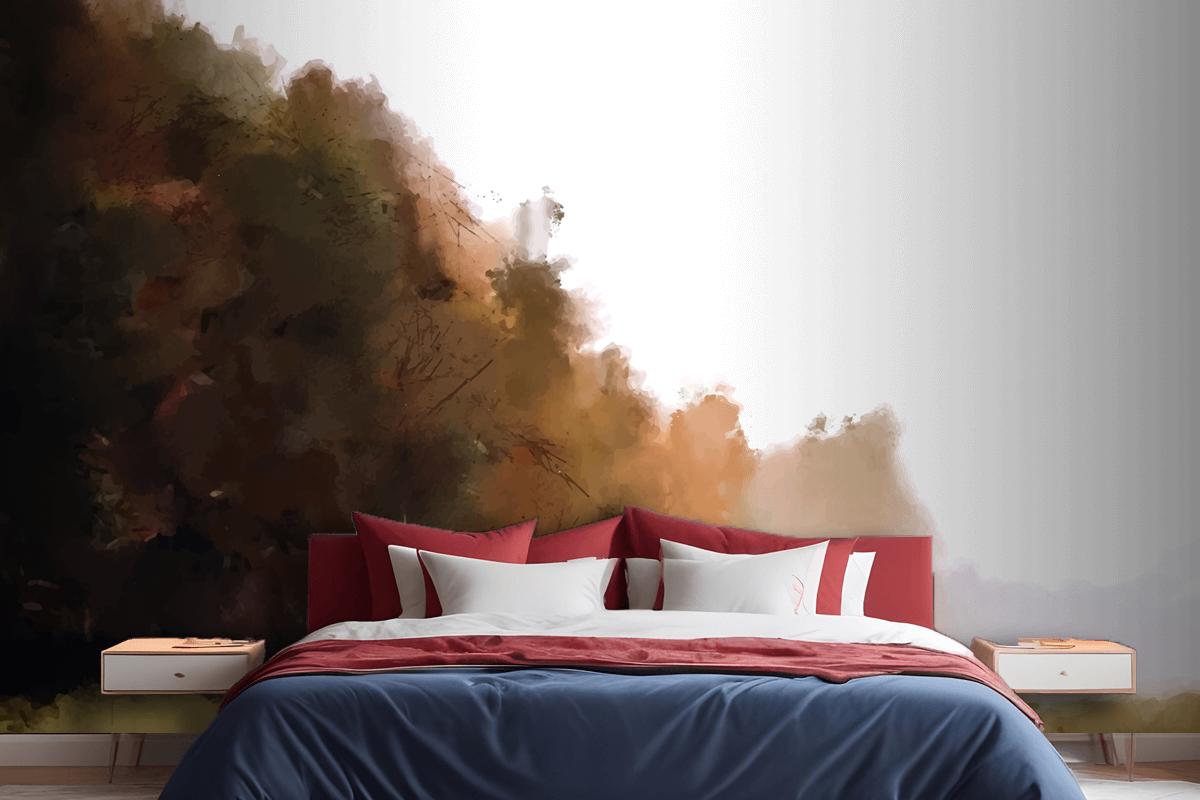 Watercolor Autumn Landscape Bedroom Wallpaper Mural
