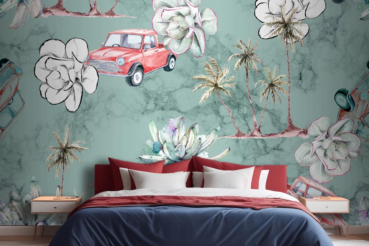 Seamless Pattern Tropical And Palm Trees Bedroom Wallpaper Mural