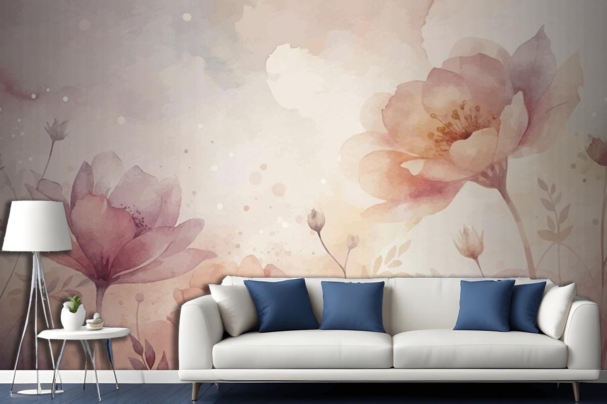 Beautiful Watercolor Flower Background Living Room Wallpaper Mural