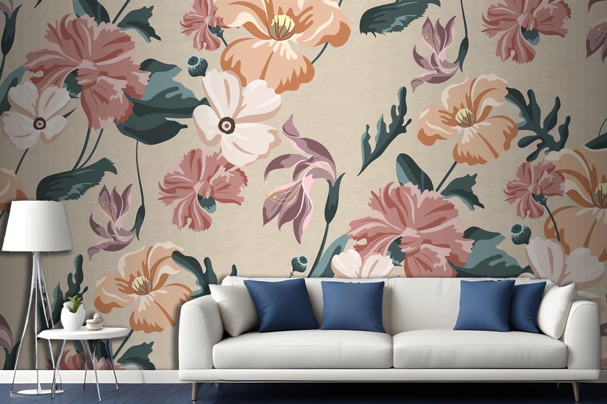 Blooming Colorful Flower Seamless Pattern Living Room Wallpaper Mural