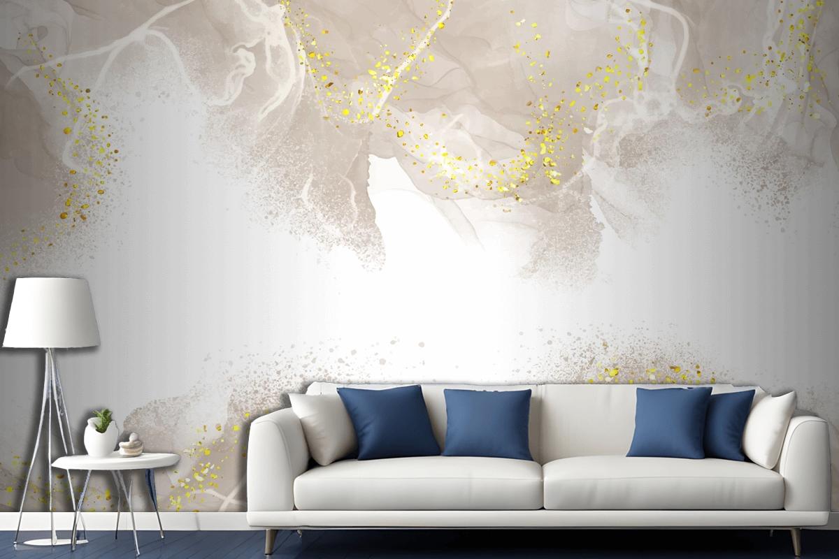 Elegant Hand Painted Neutral Alcohol Ink Living Room Wallpaper Mural