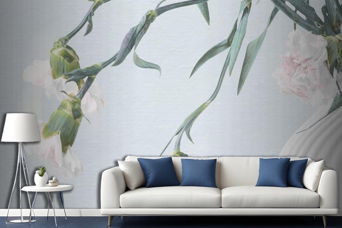 Flower Background Blue And Pink Carnation Psychedelic Art Living Room Wallpaper Mural