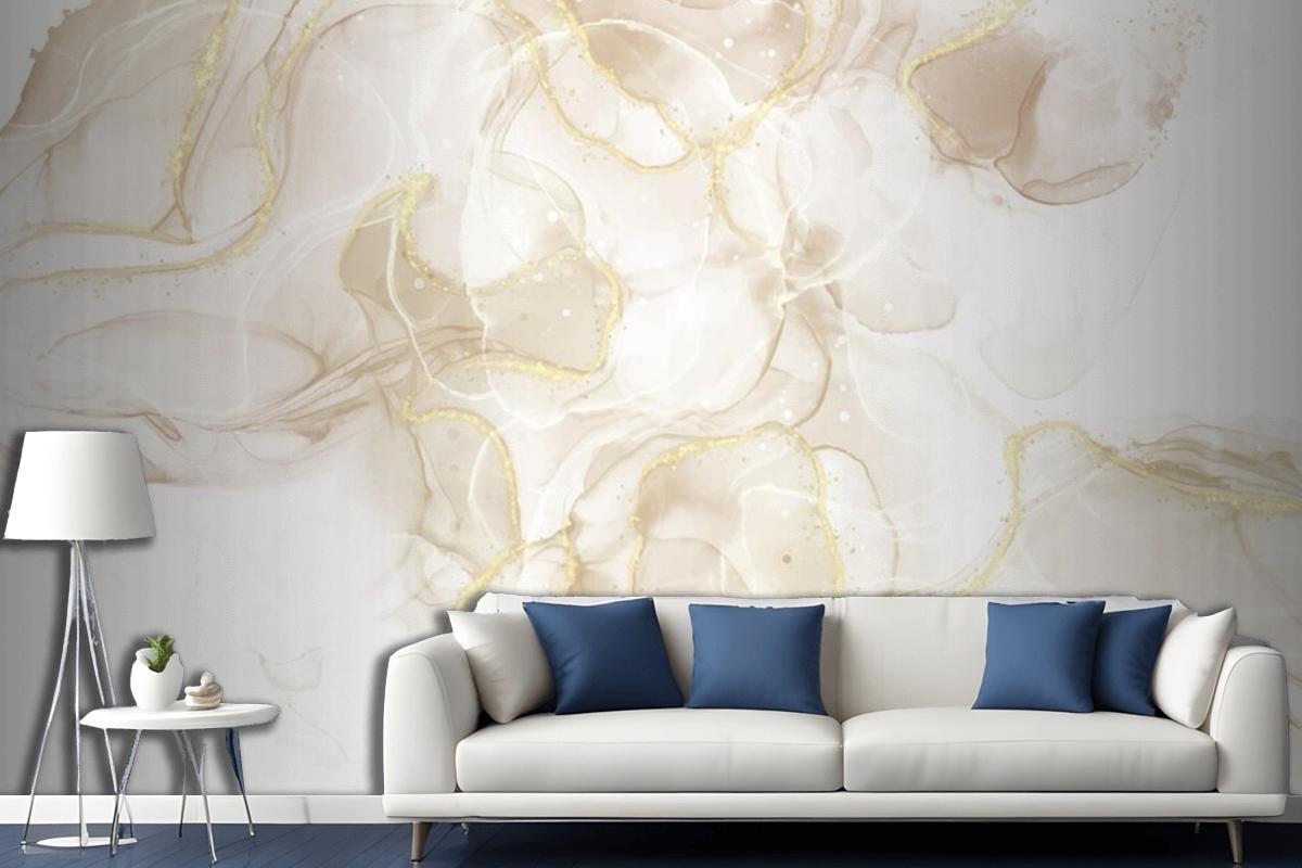 Fluid Art Hand Painted Background With Gold Glitter Elements Living Room Wallpaper Mural