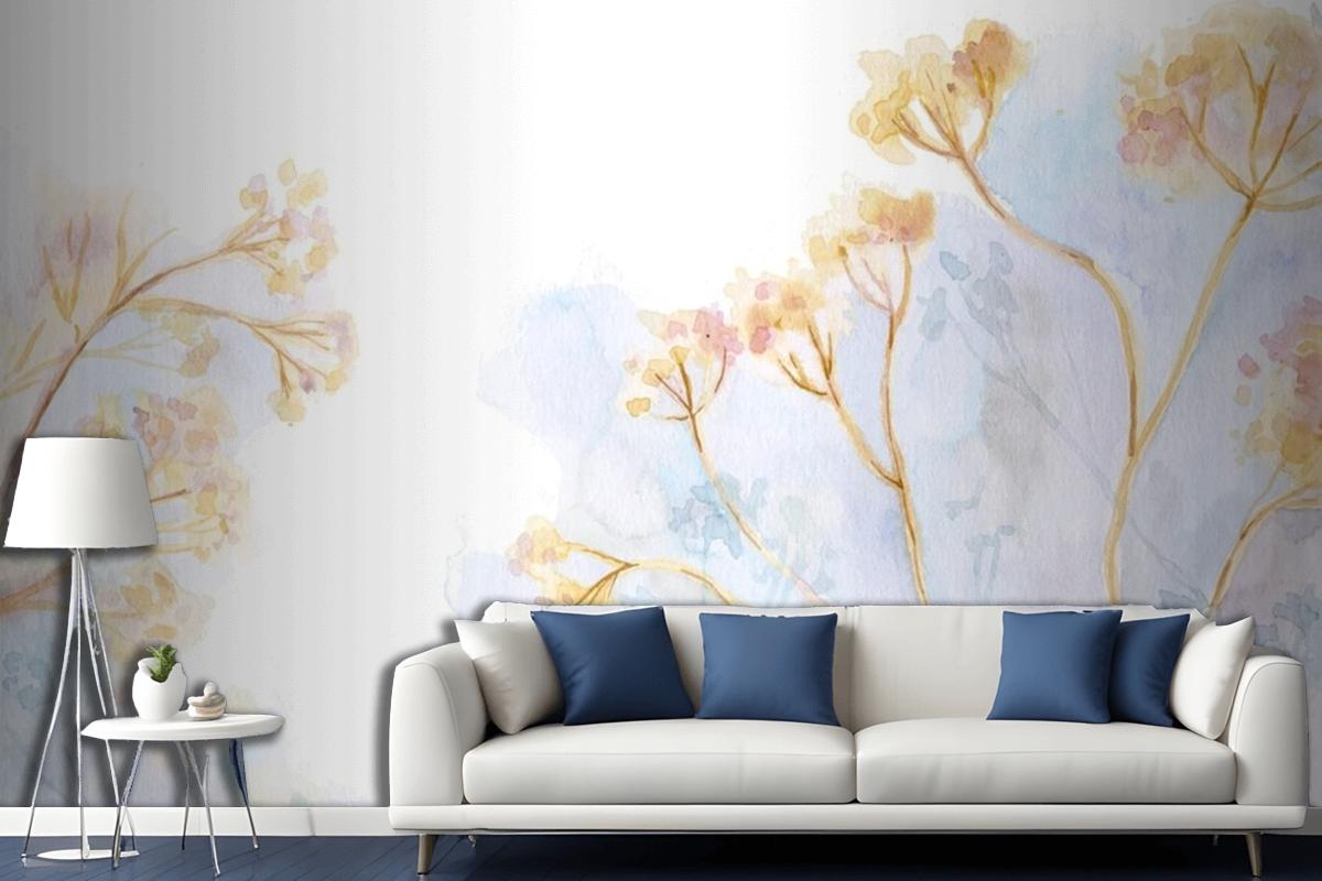 Hand Painted Watercolor Nature Living Room Wallpaper Mural