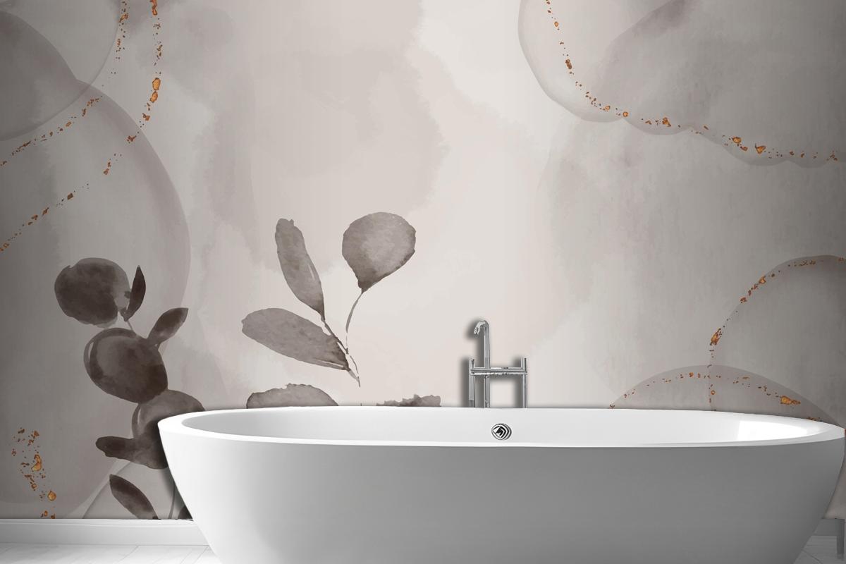 Watercolor Hand Drawn Background With Leaves Wallpaper Mural