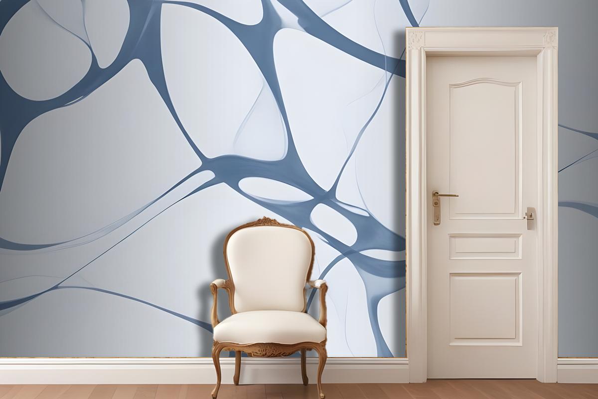Abstract Blue And White Pattern With Organic Flowing Shapes Wallpaper Mural