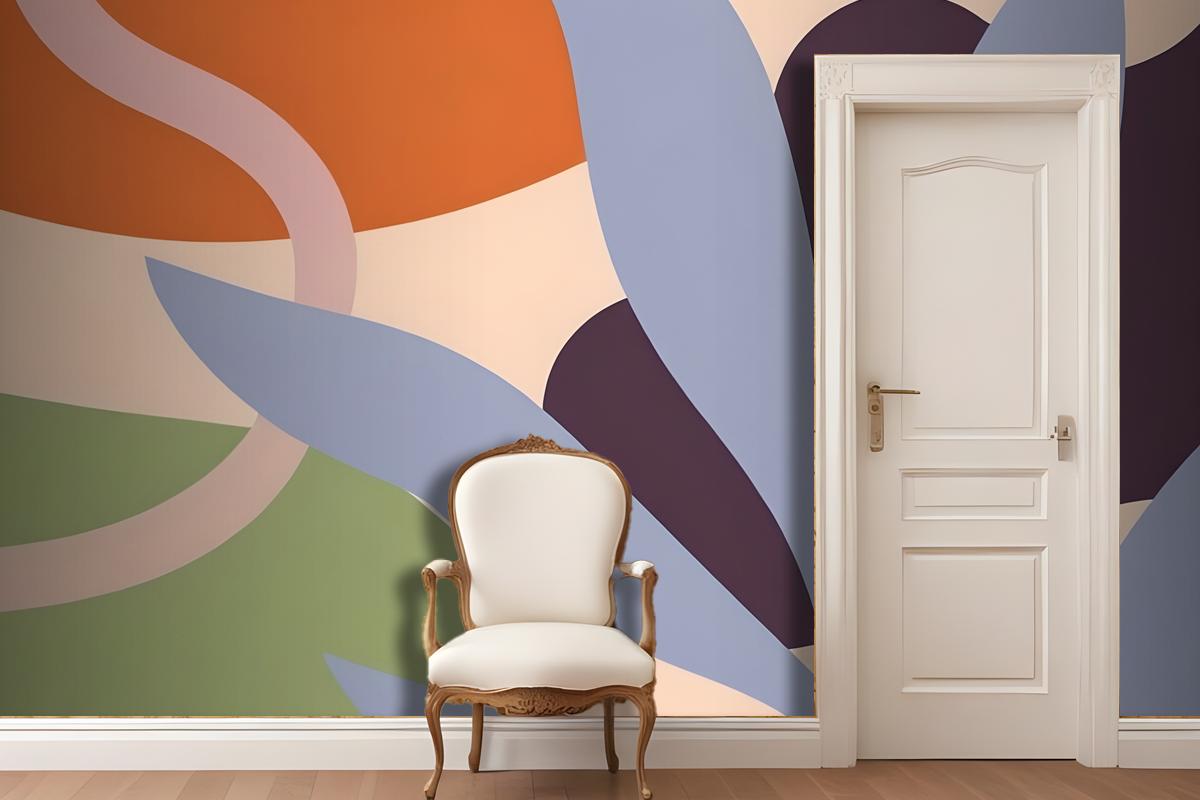 Abstract Colorful Shapes And Forms In Shades Of Orange Purple Gray And Green Wallpaper Mural