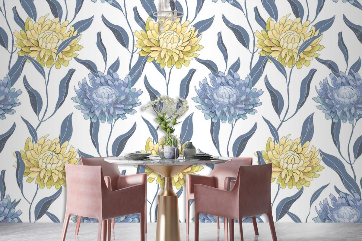 Art Floral Seamless Pattern With Chrysanthemums Wallpaper Mural