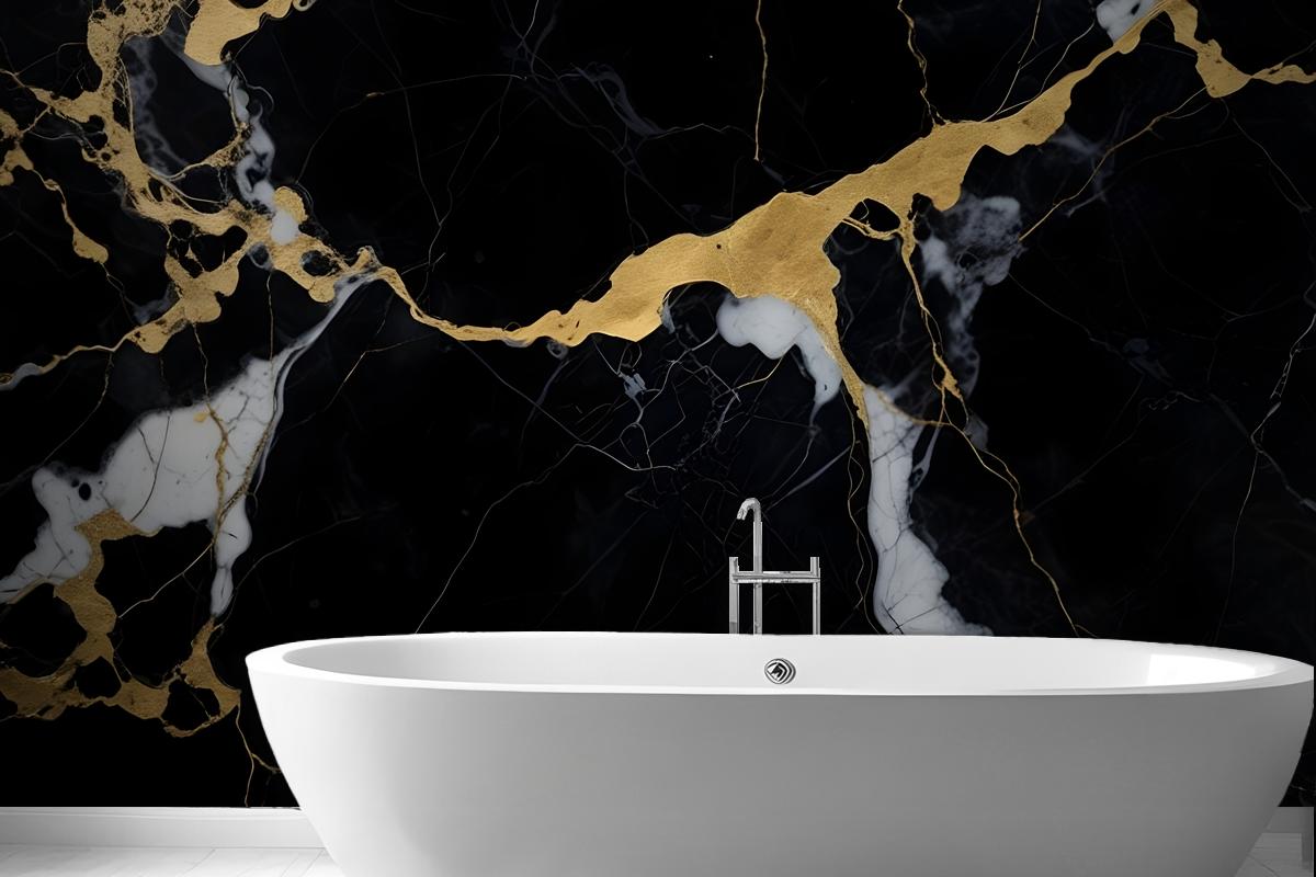 Black & Gold Dark Marble Effect Wallpaper Mural