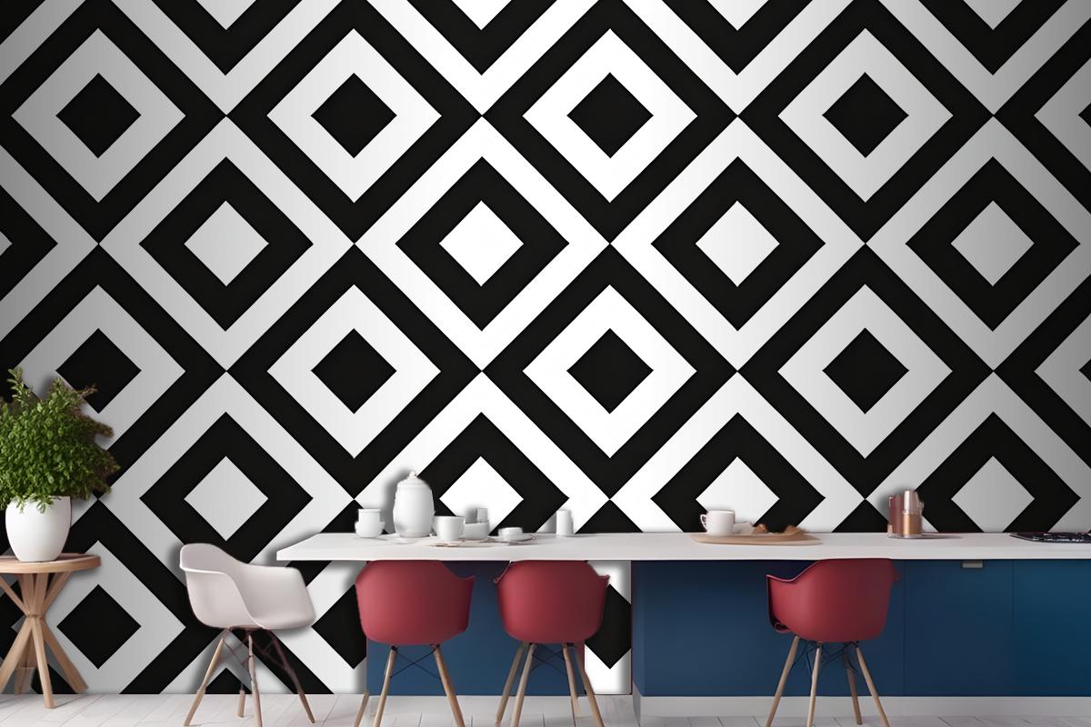 Black & White Diamond Pattern Wallpaper Mural