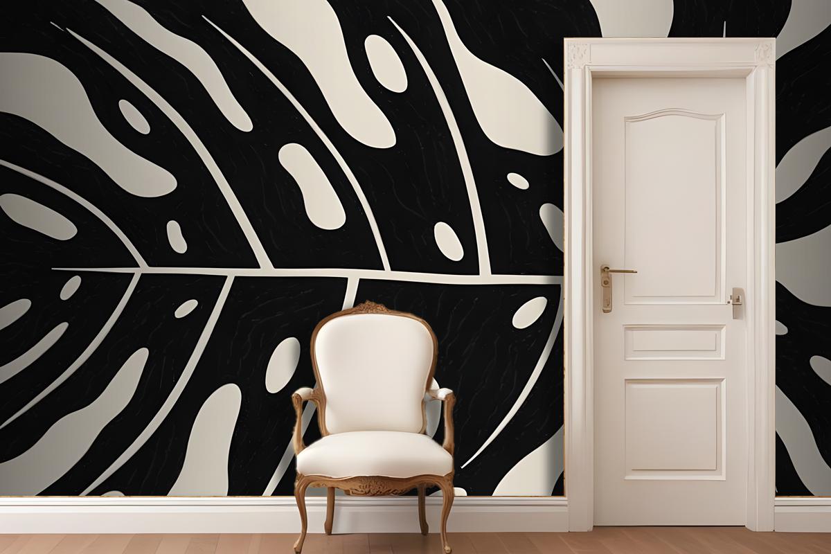 Black And White Abstract Pattern With Organic Shapes And Lines Wallpaper Mural