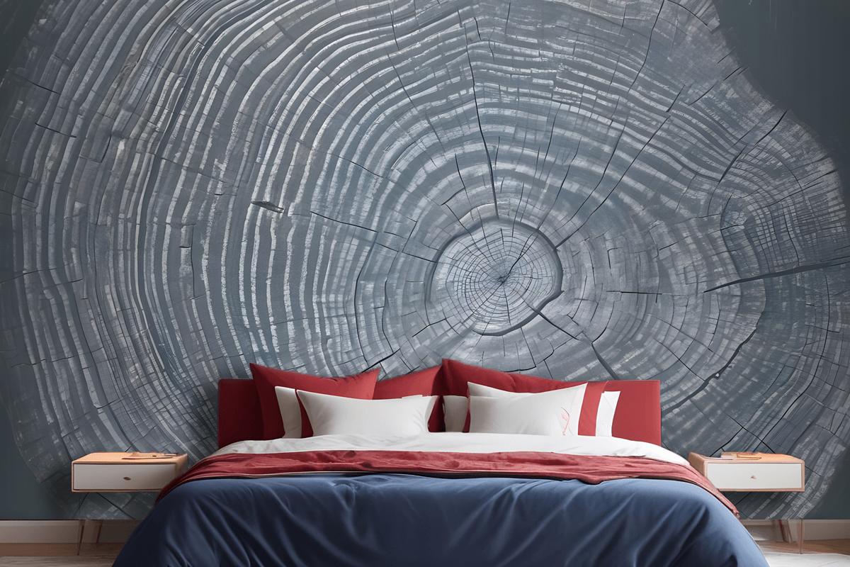 Blue Gray Wood Grain Print Wallpaper Mural