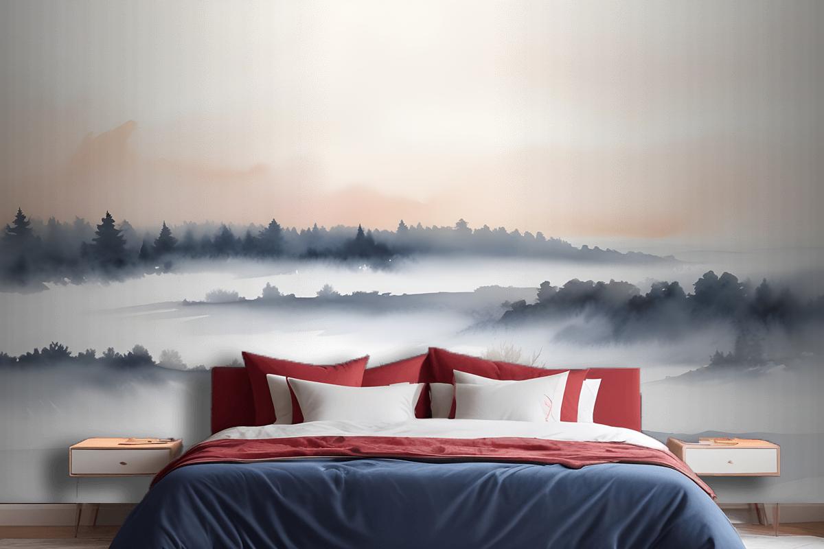 Calm Watercolor Sky And Landscape Wallpaper Mural