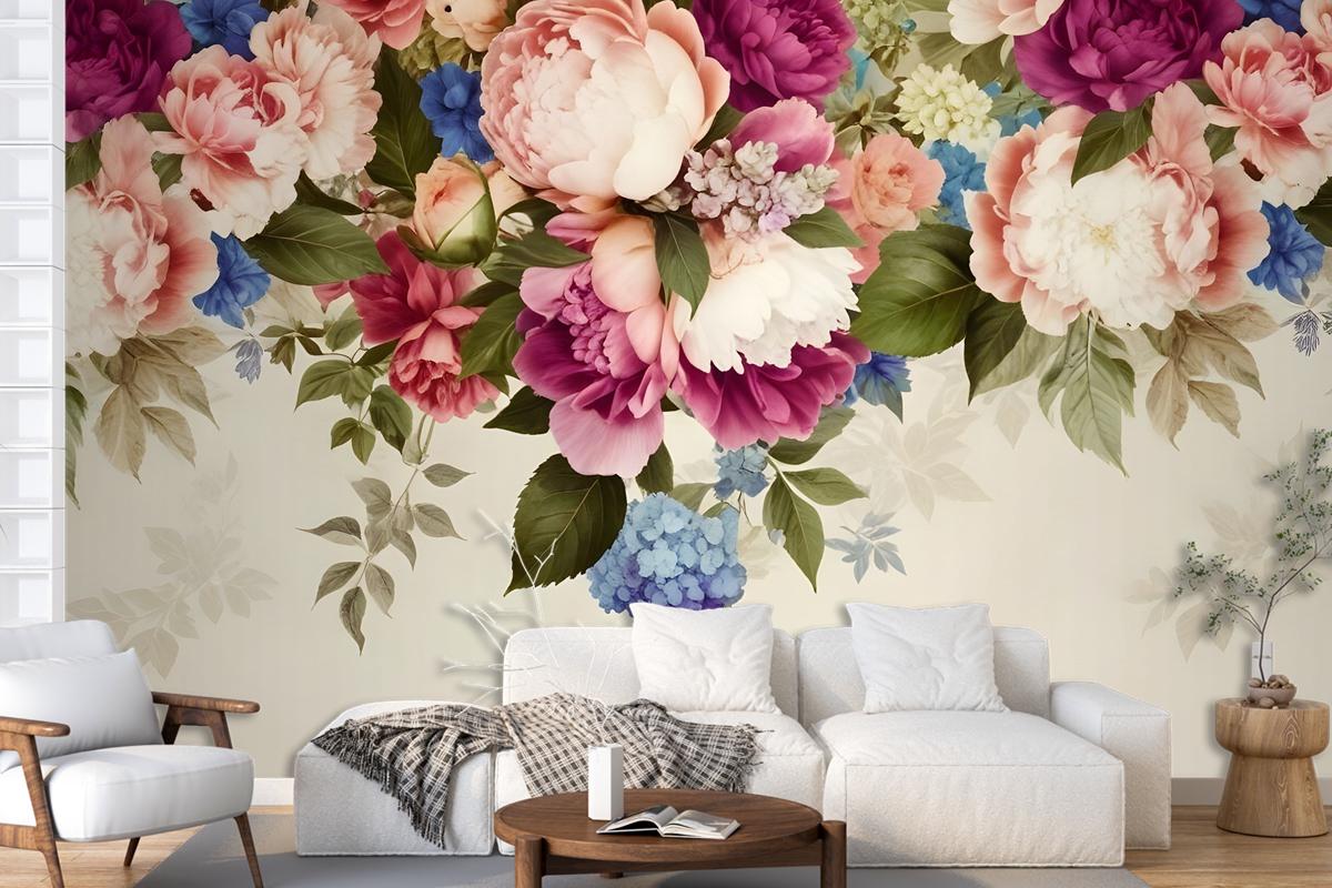 Classical Colorful Vine Flowers Bedroom Wallpaper Mural