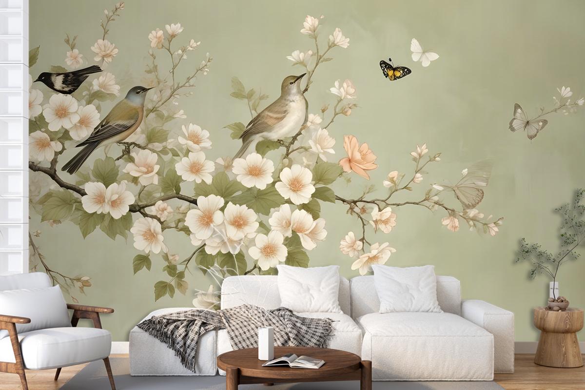 Cream Begonia Blossom Floral Art Bedroom Wallpaper Mural