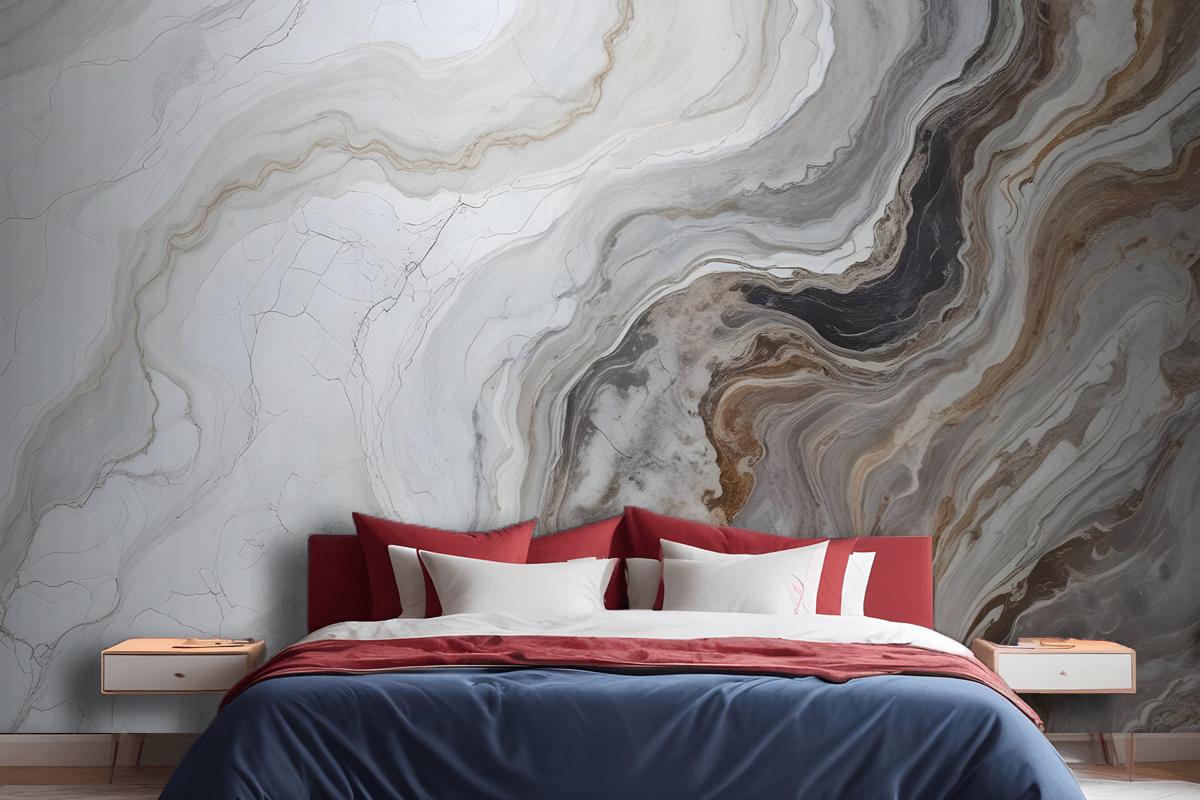 Dark Marble Gray And Brown Waves Bedroom Wallpaper Mural