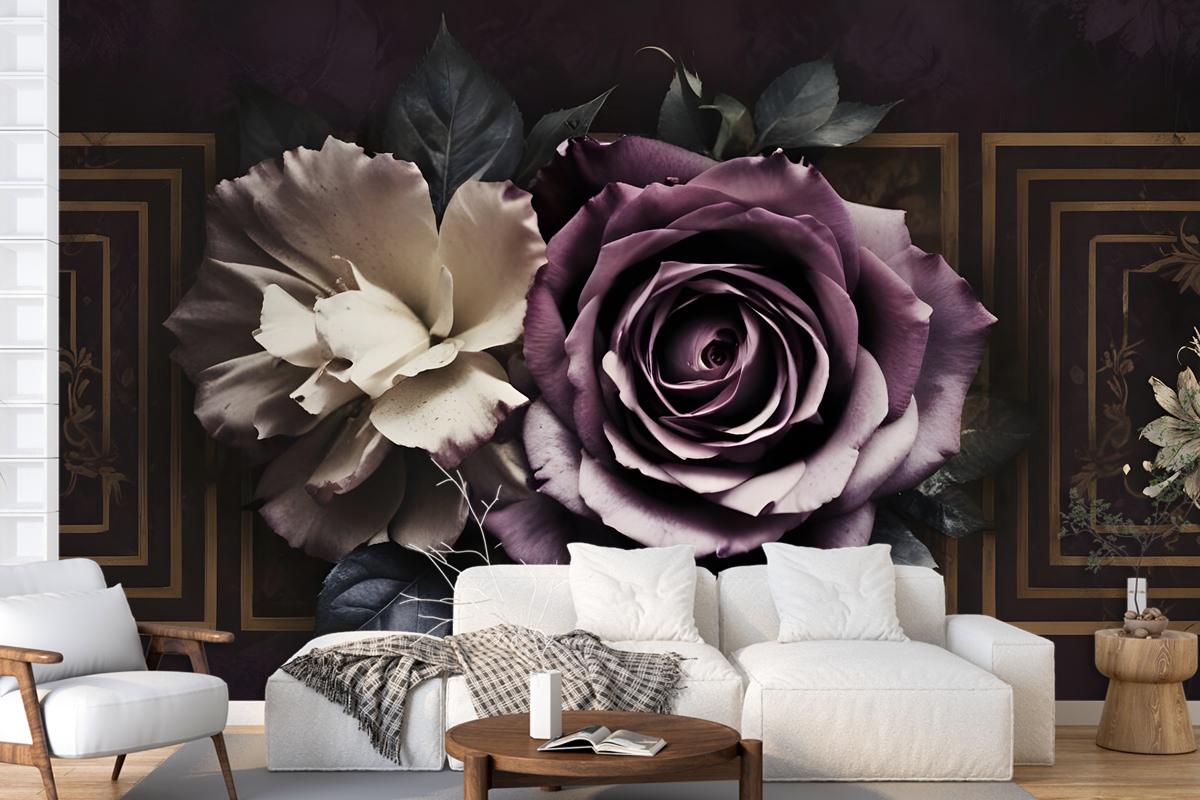 Dark Rose Floral Bedroom Wallpaper Mural