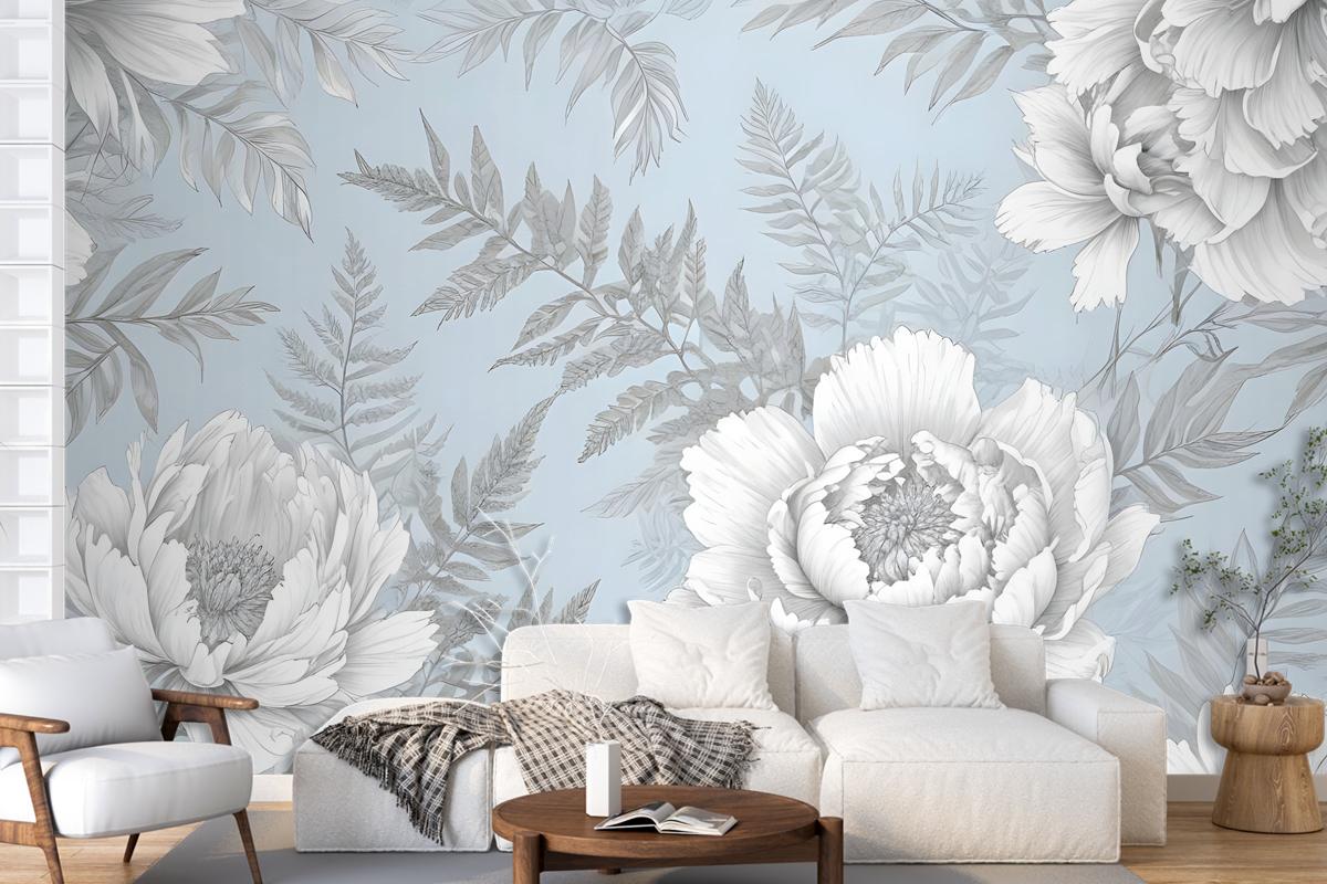Drawing Floral Bouquet Art Bedroom Wallpaper Mural