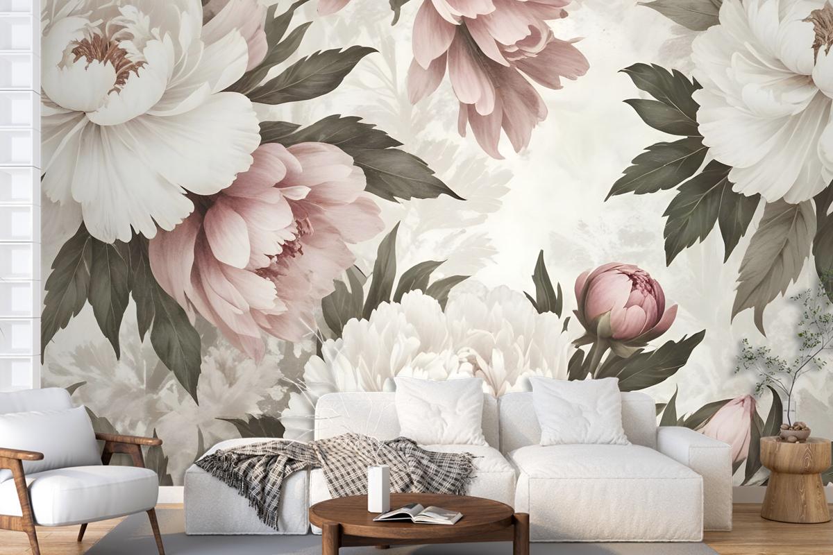 Dutch Pink Peony Floral Bedroom Wallpaper Mural