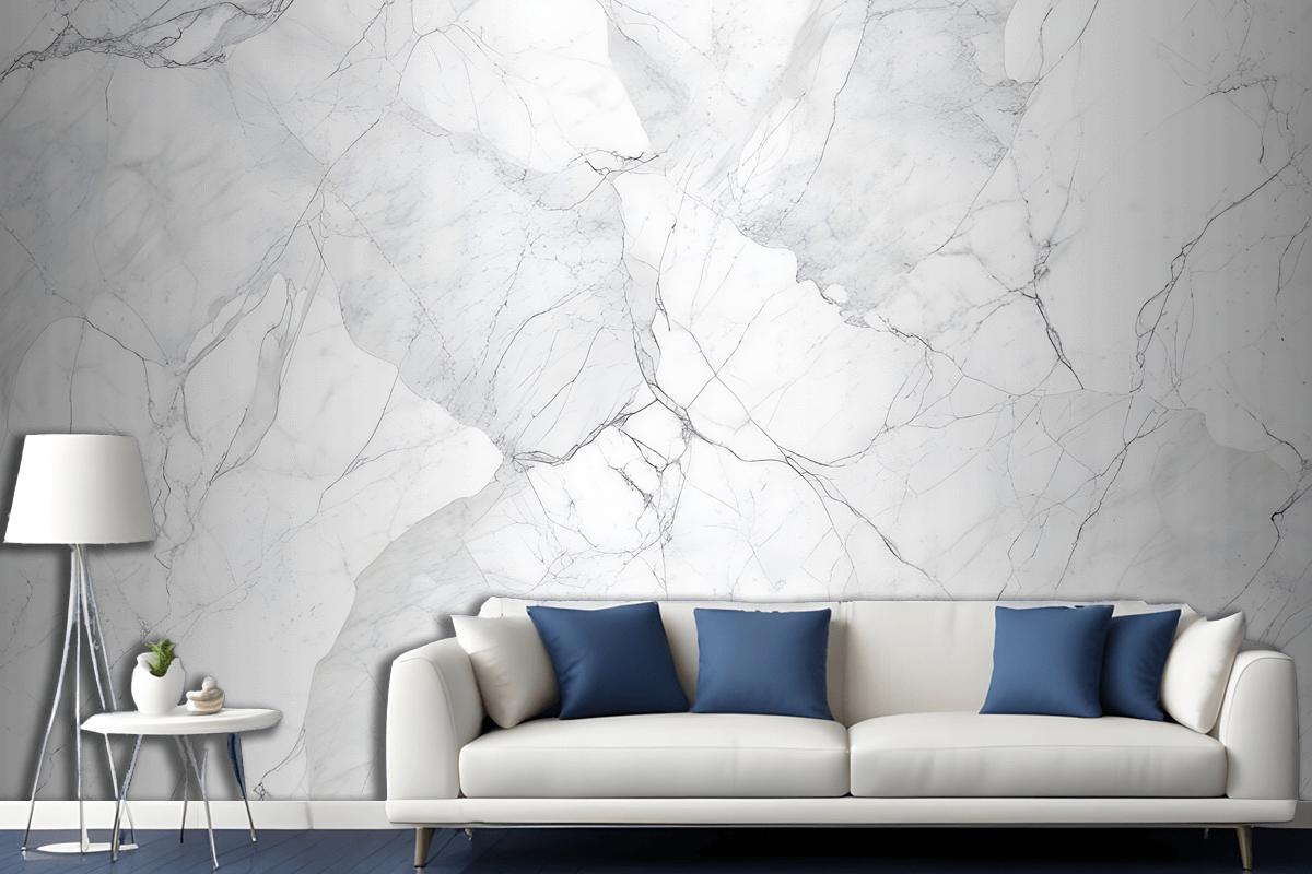 Elegant White Marble Texture With Intricate Gray Veining Wallpaper Mural