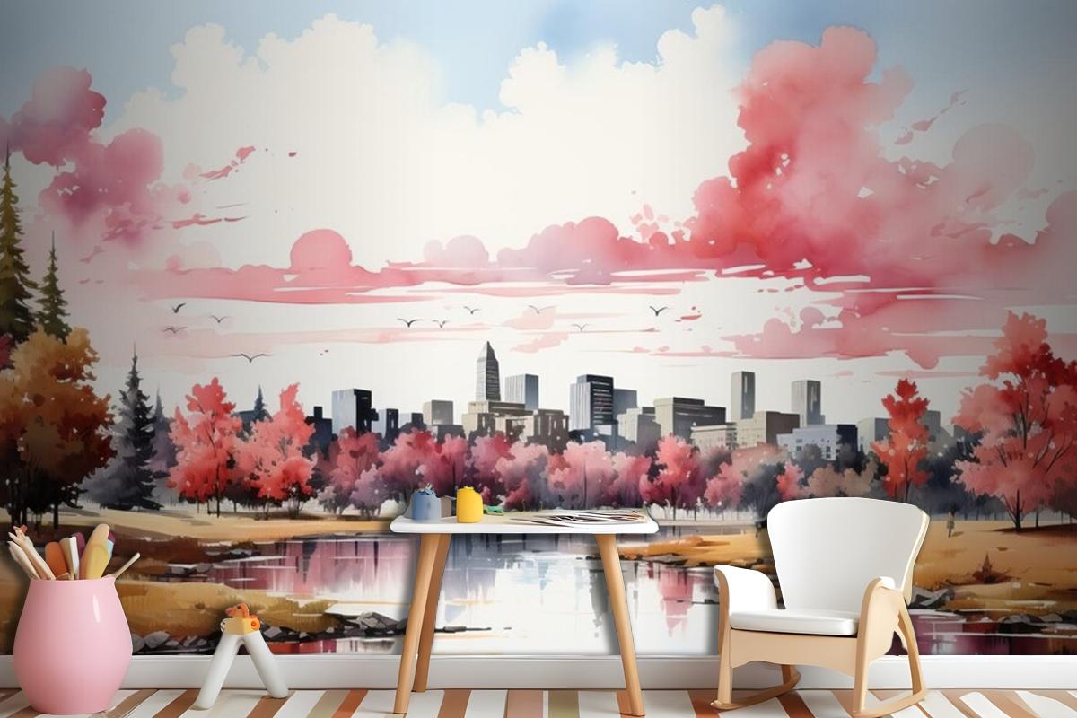 Geometric Land On White Background Wallpaper Mural