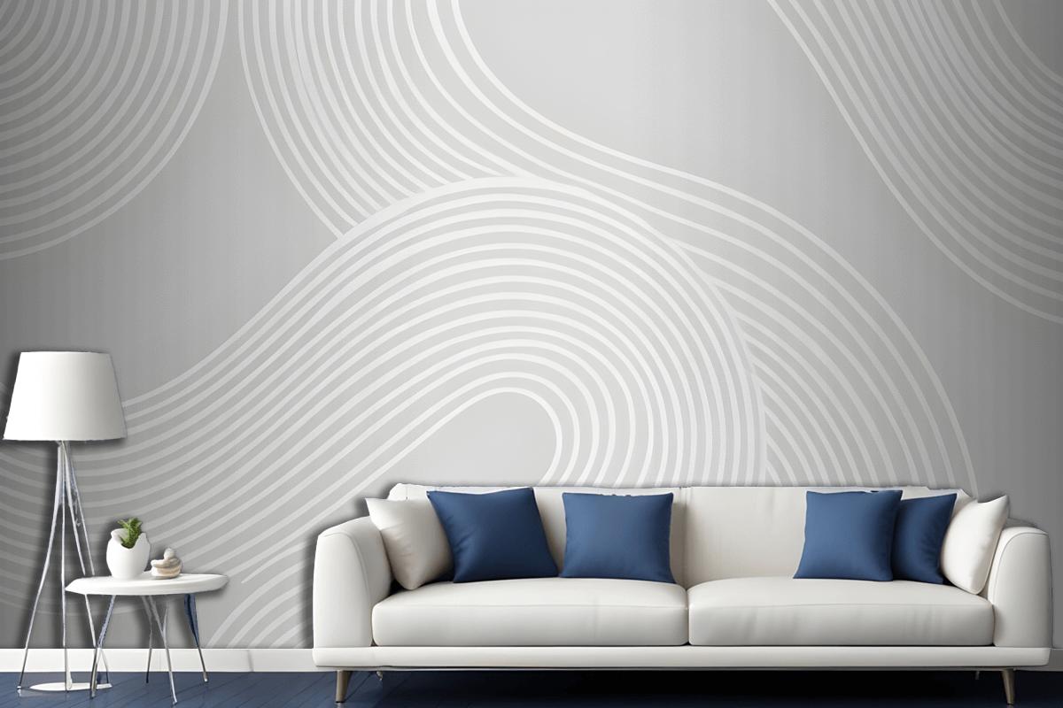 Gray Curvy Lines Modern Zen Garden Wallpaper Mural