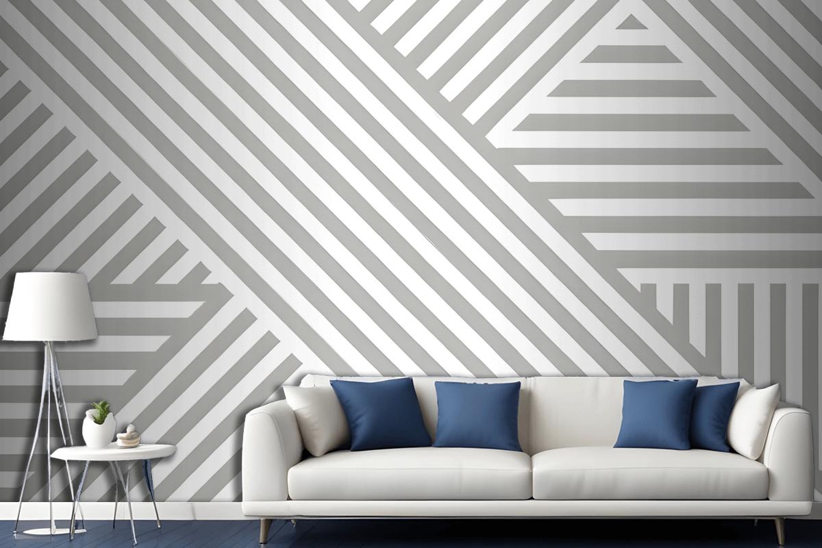 Gray White Diagonal Striped Pattern Wallpaper Mural