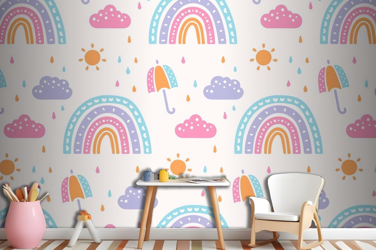 Hand Drawn Rainbow Pattern Design Kids Wallpaper Mural