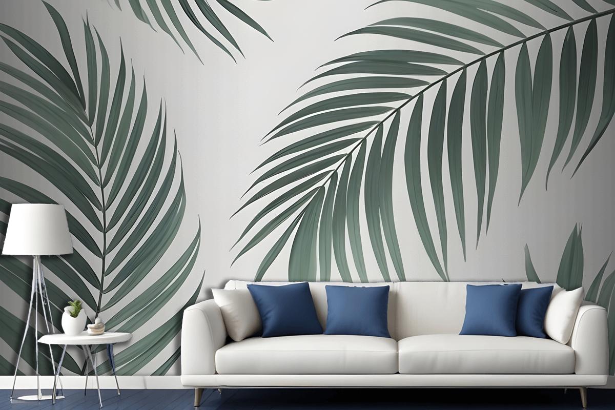 Light Background Palm Leaves Various Shades Green Wallpaper Mural
