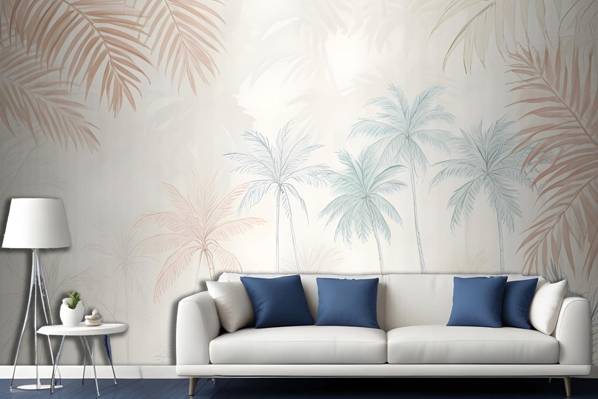 Minimalist Pink & Green Inky Tropical Wallpaper Mural