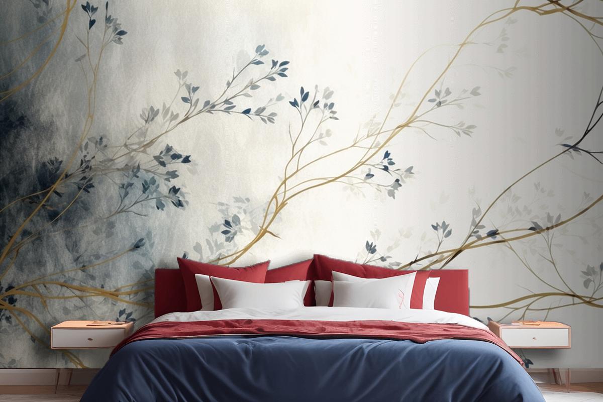 Retro Nostalgic Golden Brushstrokes Bedroom Wallpaper Mural